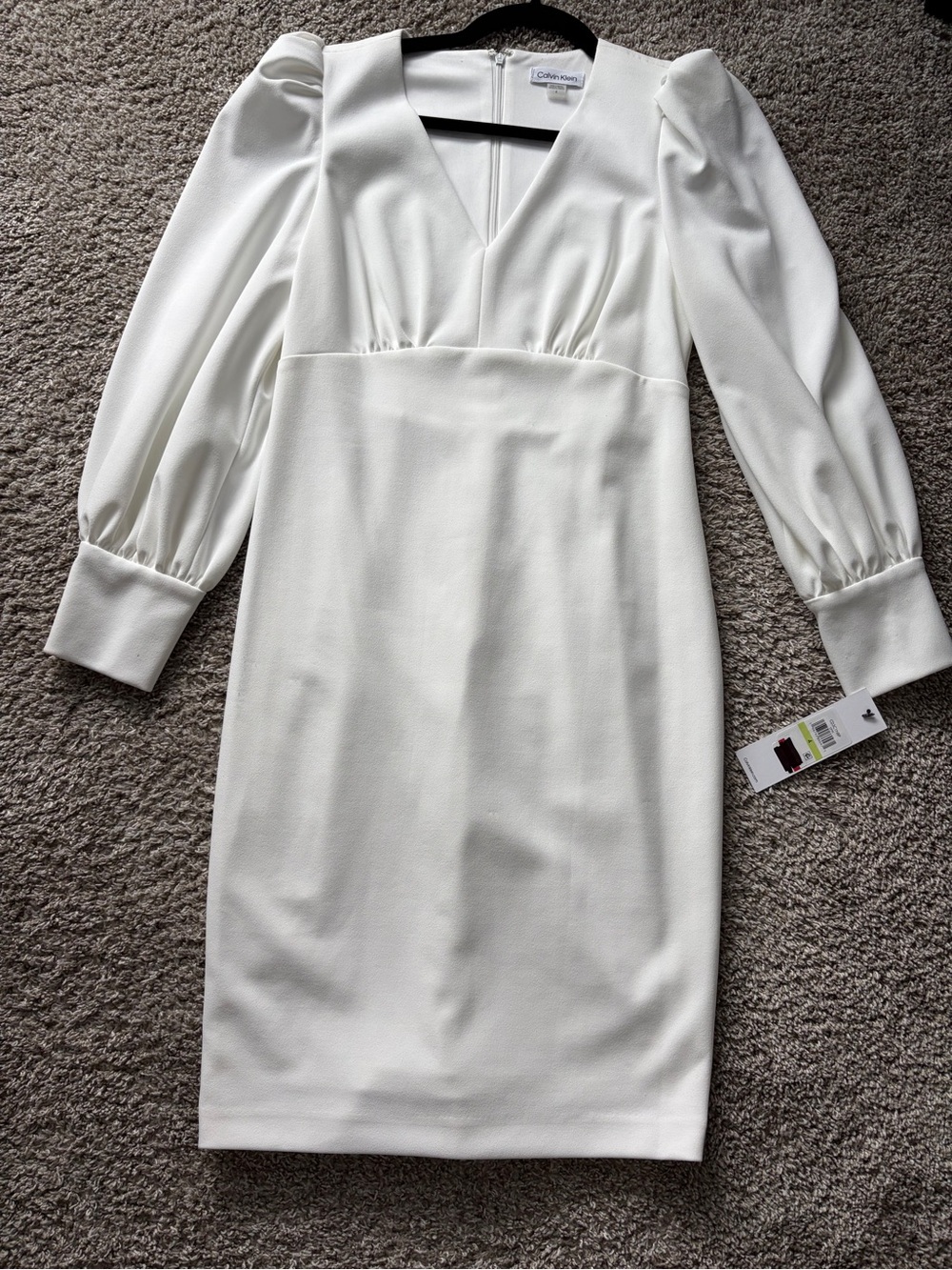 Calvin Klein Ivory Puff-Sleeve V-Neck Sheath Dress